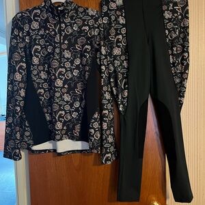 Kerrits Black Floral Women's riding tights and zipper up top new without tags